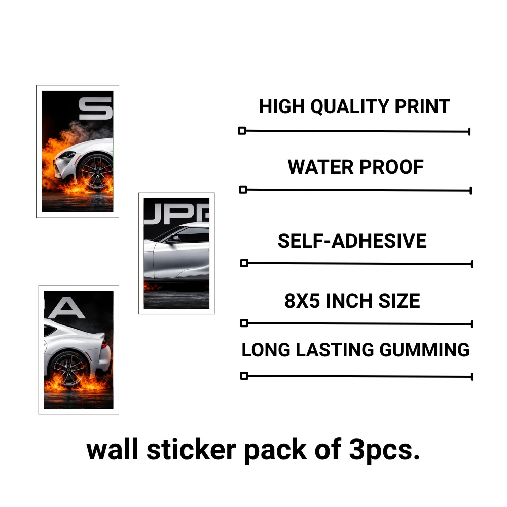 Djane Studio Car Wall Poster | Car Wall Sticker for Living Room, Bedroom, Office & Gaming Room | Modern Home Décor | Pack of 3 | Size 8x5 Inch